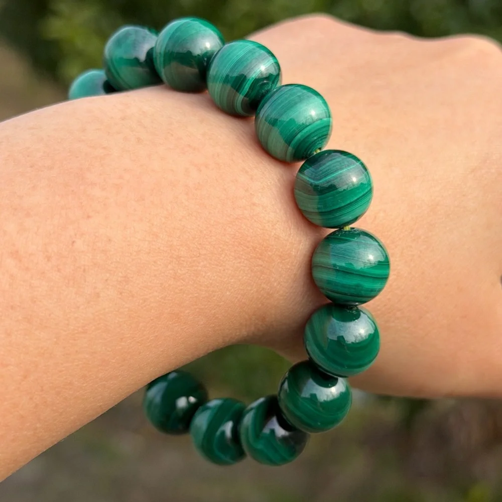 13mm stretchable high quality malachite bracelet 1088
